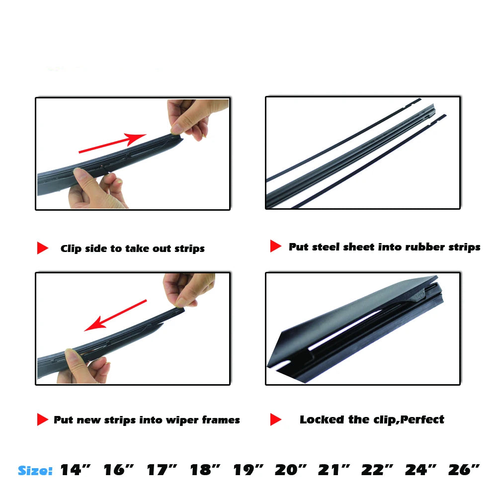 Car Wiper Blade Elastic Band Windscreen Vehicle Insert Rubber Strip Refill (8mm) - Available in Sizes 14"-28"