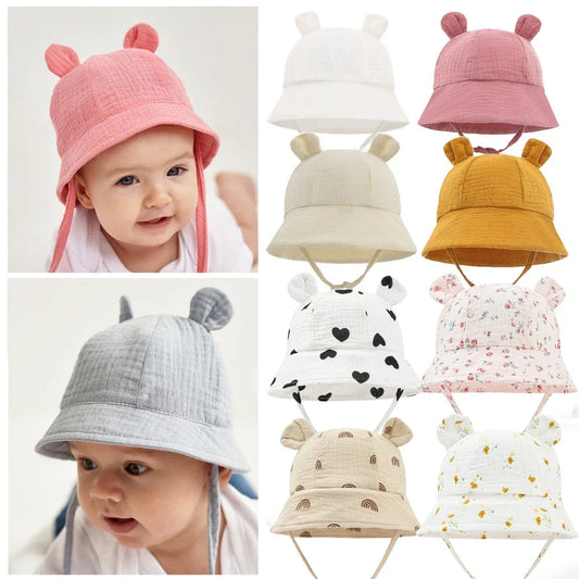 2022 New Autumn Baby Sun Hat Children Outdoor Rabbit Ear Beach Caps Boy Girl Panama Hat Unisex Beach Bucket Hats Bunny Hat