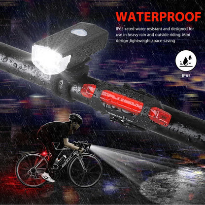 Bike Light Set: USB Rechargeable Front Light and Taillight - 3 Modes, Easy Installation, Bicycle Accessories for Road and MTB