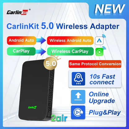 2air CarlinKit 5.0 Wireless CarPlay & Android Auto Box - Dual-Band WiFi, Auto Connect, Plug & Play