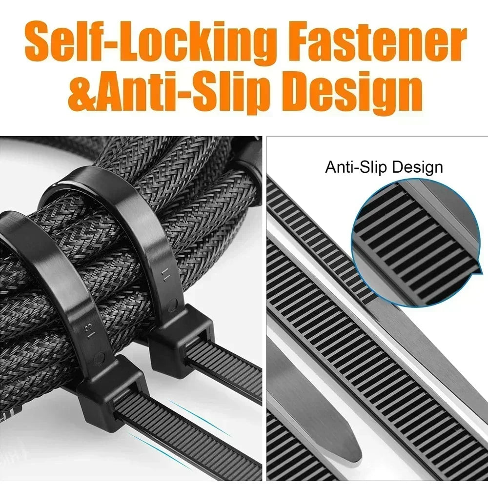 500/100 Pcs Plastic Nylon Cable Ties - Self-locking Cord Ties Straps, Adjustable Cable Fastening Loop for Home & Office Wire Management, Zip Ties