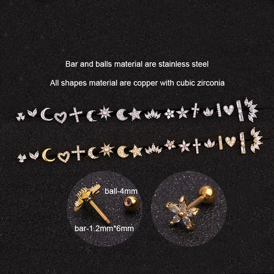 Fashion 316 Stainless Steel Mini Zircon Cartilage Piercing Stud Earring for Women - Helix Tragus Piercing Body Jewelry (1pc)