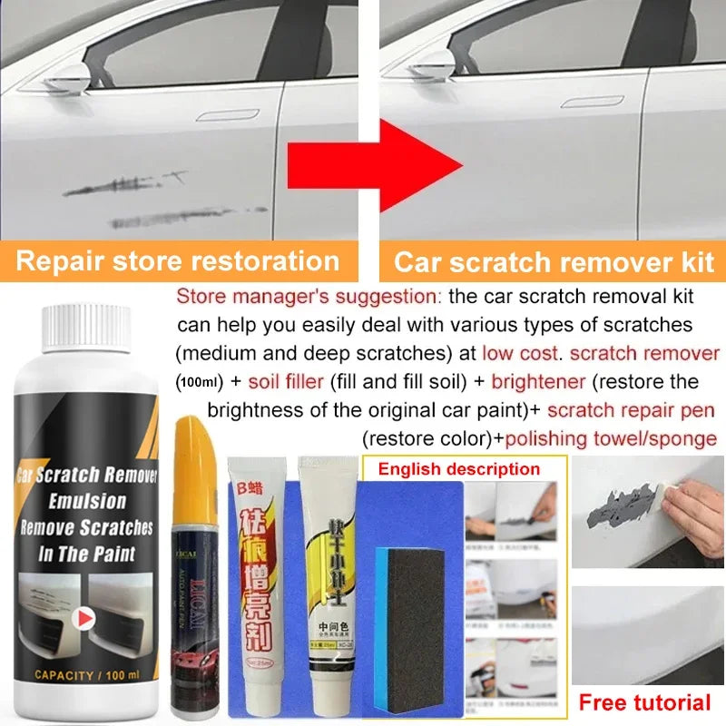 Car Scratch Remover Paint Care Kit - Auto Swirl & Scratch Repair Polishing Compound with Anti-Scratch Wax