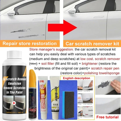 Car Scratch Remover Paint Care Kit - Auto Swirl & Scratch Repair Polishing Compound with Anti-Scratch Wax