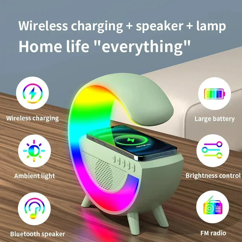 Multifunction 3 In 1 Wireless Charger Pad Stand Speaker RGB Night Light Fast Charging Station For iPhone Samsung Xiaomi Huawei