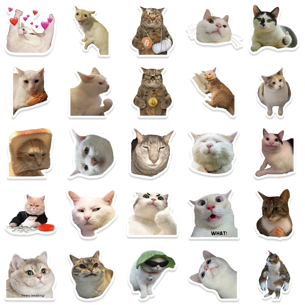 50PCS Cute Cat Stickers Vinyl Waterproof Funny Cats Decals for Water Bottle, Laptop, Skateboard, Scrapbook, Luggage, Kids Toys