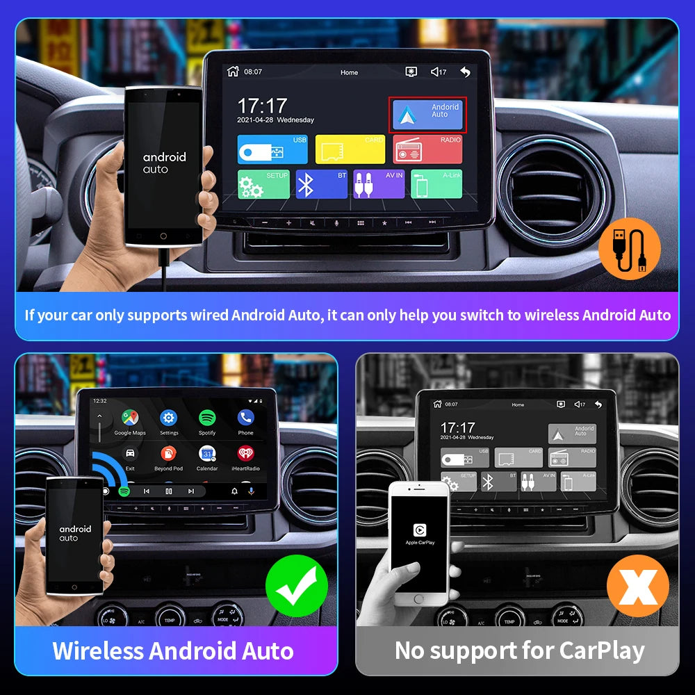 CarAIBOX 2in1 Wireless CarPlay & Android Auto Dongle for Car Radios with Wired CarPlay