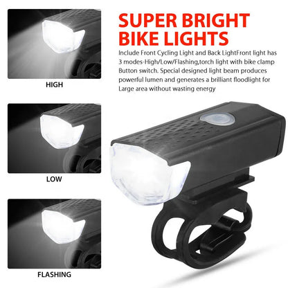 Bike Light Set: USB Rechargeable Front Light and Taillight - 3 Modes, Easy Installation, Bicycle Accessories for Road and MTB