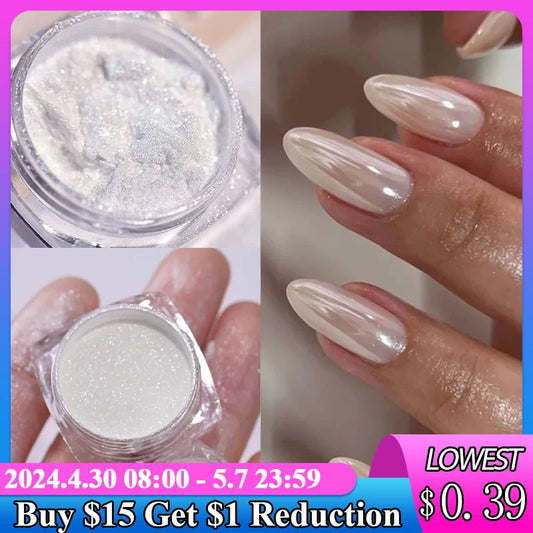 Aurora Pearl White Nails Glitter Dust