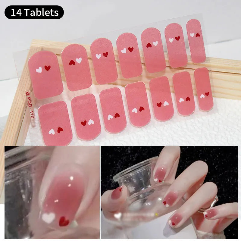 DIY Baking-Free Nail Stickers - Long-Lasting Solid Color & Fresh Flowers Summer Nail Strips