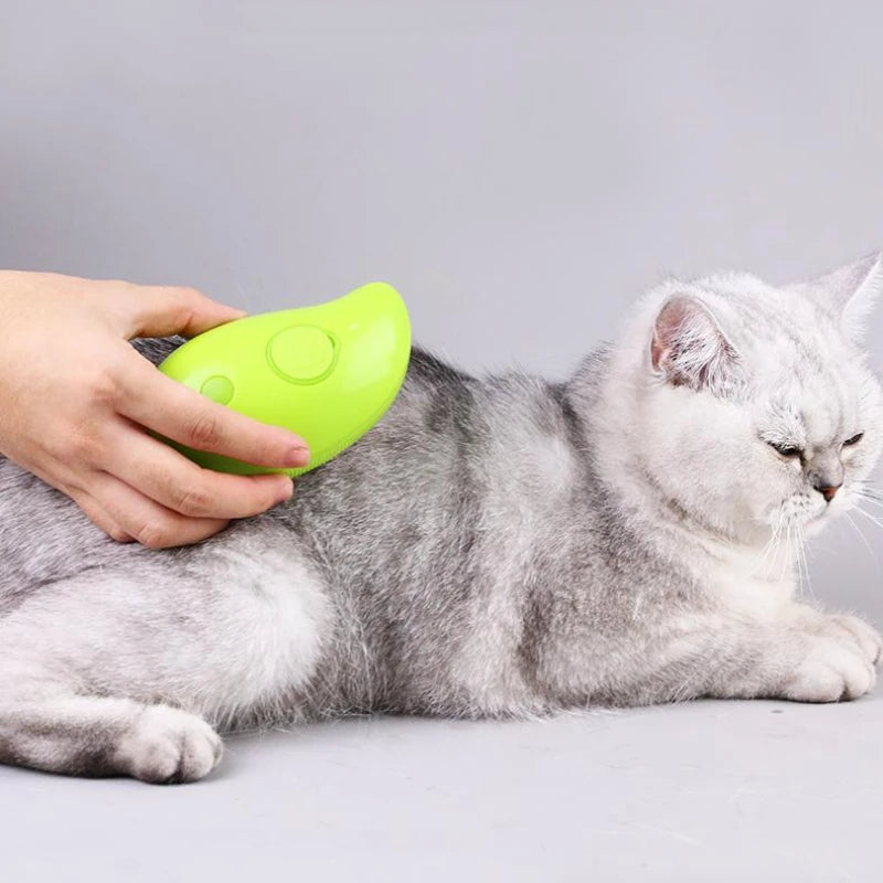 Electric Cat Steam Brush with Water Spray - Soft Silicone Kitten Pet Comb for Bath and Grooming