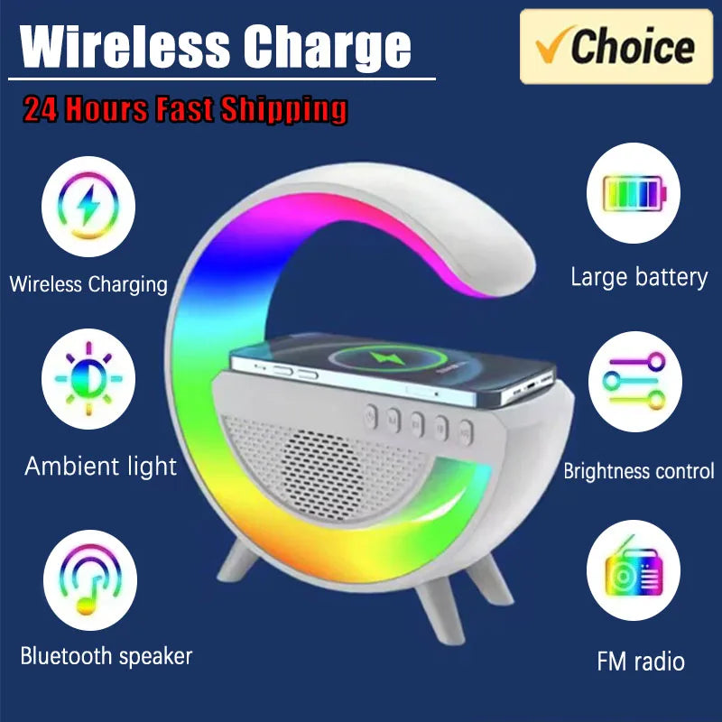 Multifunction 3 In 1 Wireless Charger Pad Stand Speaker RGB Night Light Fast Charging Station For iPhone Samsung Xiaomi Huawei