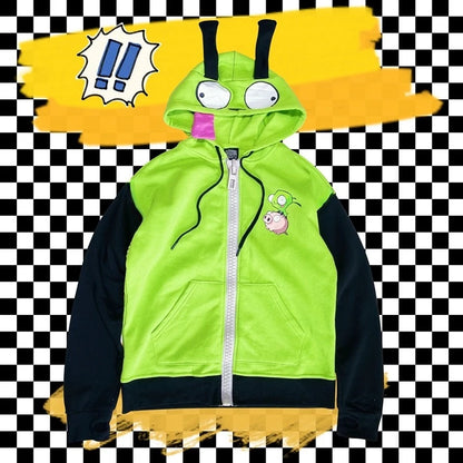 Anime Invader Cosplay Costume Coat - Alien Zim Hoodies Jacket with Ears | Hooded Zip-Up Pullovers Sweatshirts for Halloween